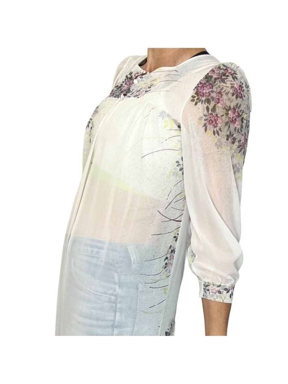 Vintage EATON made in Italy cream floral chiffon maxi robe S
